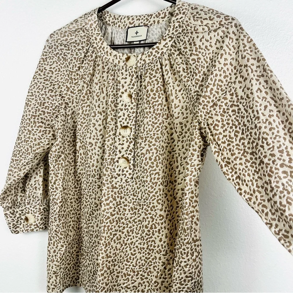 Tuckernuck Leopard Animal Print Brannen Cotton Popover Blouse Top Small